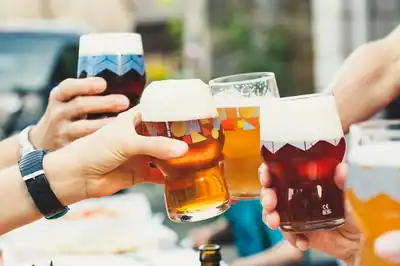 Food truck parked outside a brewery